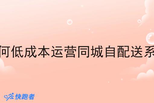 如何低成本运营同城自配送系统 如何低成本运营同城自配送系统