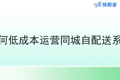 如何低成本运营同城自配送系统